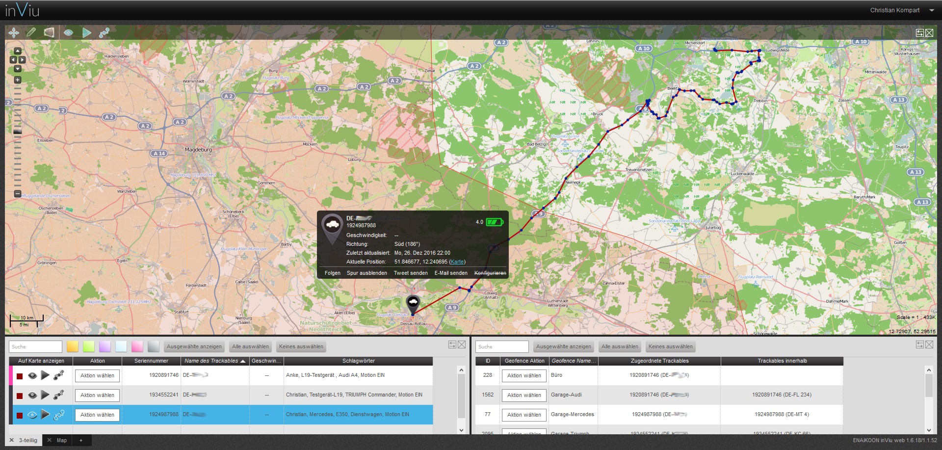Überwachung GPS Route von PKW und Auto